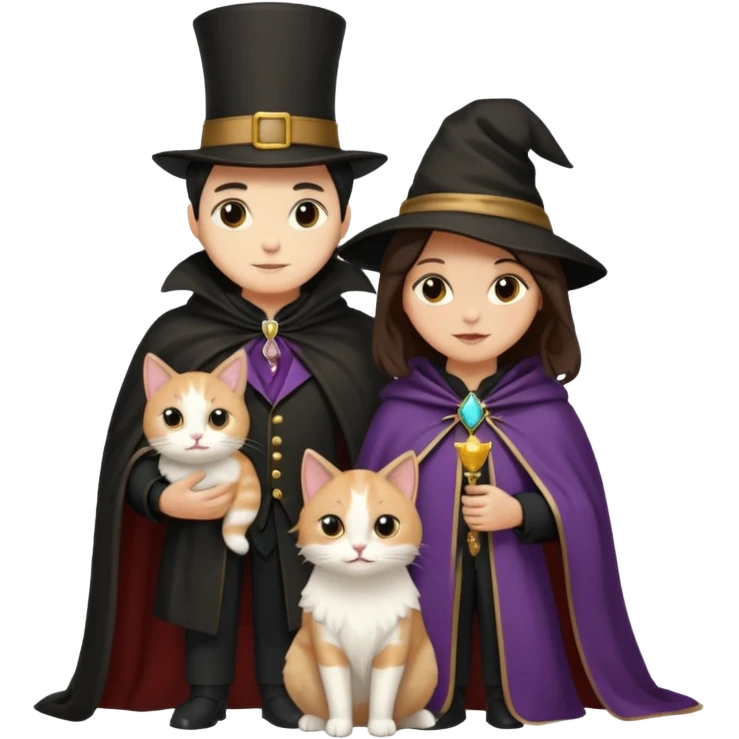 magician couple and their pet cat emoji