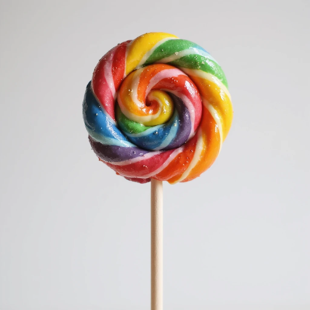 realistic lollipop, rainbow swirl, photorealistic style emoji
