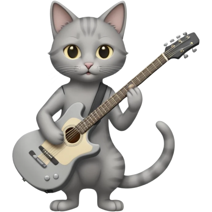 thin grey cat play guitar, long full body emoji