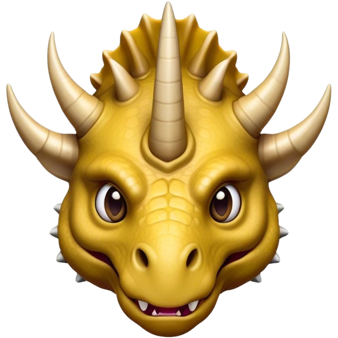 Cinematic Comical Triceratops Portrait Emoji, Head tilted dramatically with an exaggeratedly shocked expression, featuring a stout, armored body with three comically exaggerated horns and a frilled head, wide, comically expressive eyes full of playful disbelief, Simplified yet hilariously expressive features, highly detailed, glowing with a slightly sassy prehistoric glow, high shine, dramatic yet playful, stylized with an air of cheeky dinosaur mischief, soft glowing outline, capturing the essence of a meme-worthy Triceratops that looks ready to side-eye its way into viral fame! emoji