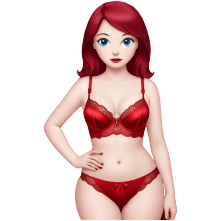 Naughty MILF big hips dark red hair blue eyes pale skin lingerie emoji
