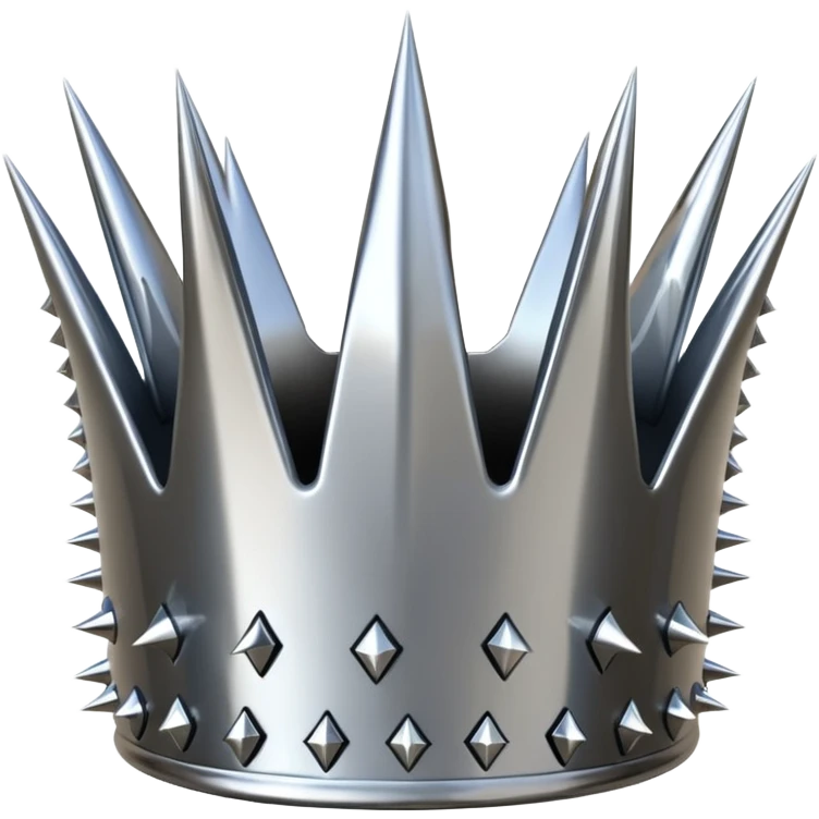A spiked crown emoji made of silver chrome, sharp yet rounded metallic spikes, glossy reflections, aggressive luxury swag aesthetic, iOS emoji style, centered, clean white background emoji