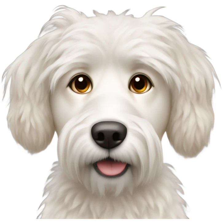 a white dog, messy white hair, light brown eyes, it's a patou mixed emoji