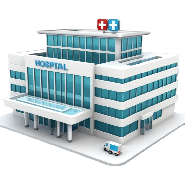 3d hospital outside, with text hospital emoji