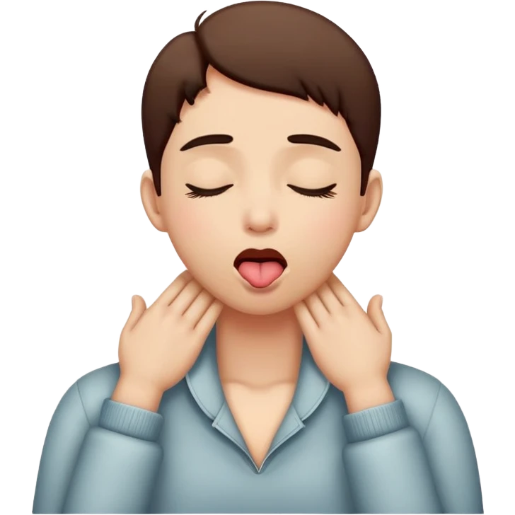person putting hands on top of their neck with tongue out and eyes closed emoji