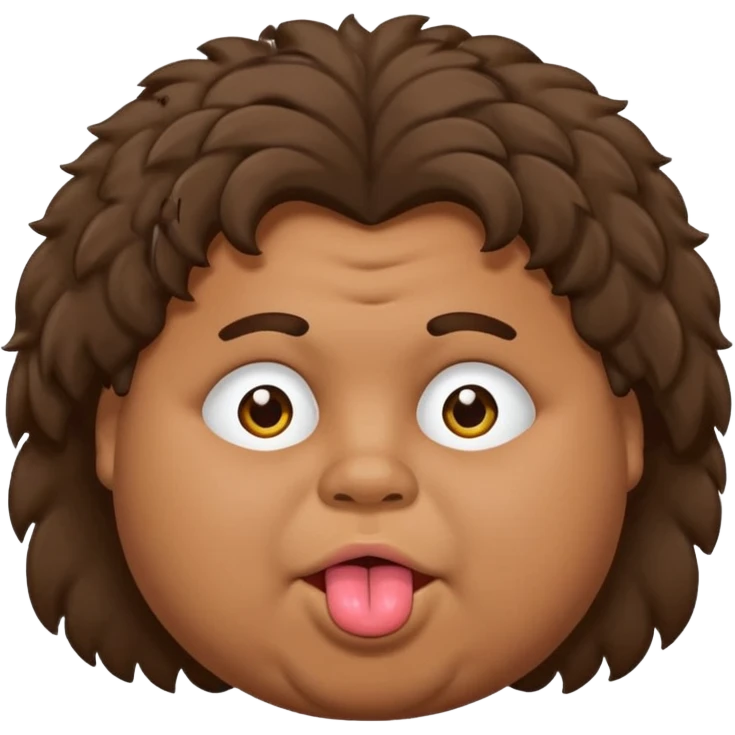 Fat teen from kosovo with flat and fluffy hair covering his forehead, with his tongue out emoji