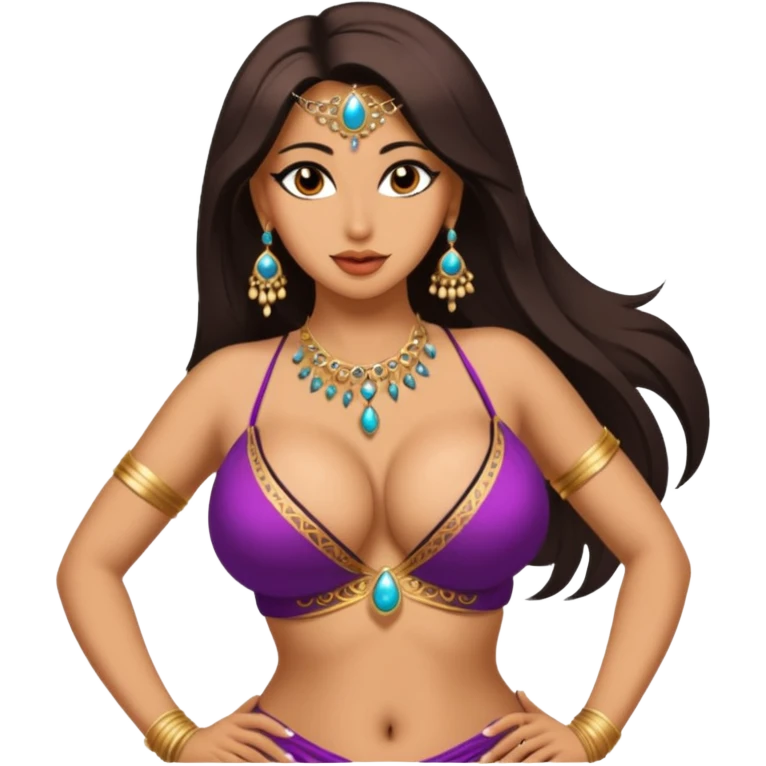 naked bellydancer with very massive naked breasts, giant cleavage, no bra, no top emoji