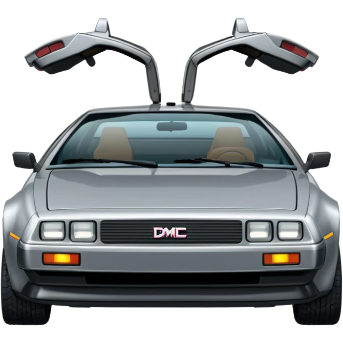 Silver DMC 12 Delorean, closed doors, backside view emoji