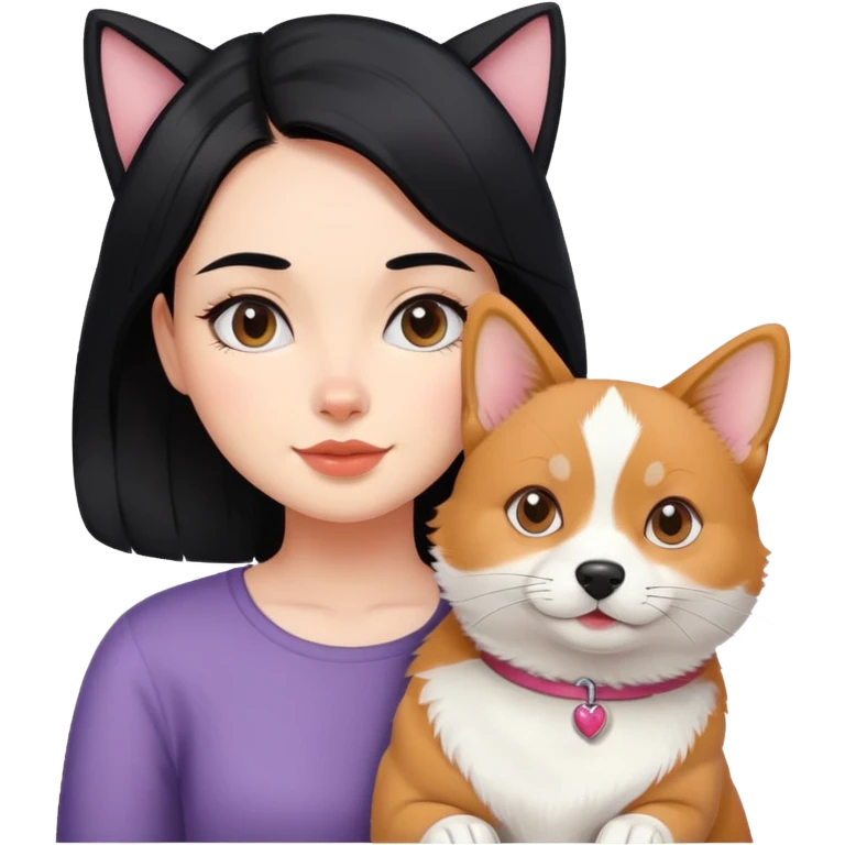 The girl with black hair cat and a Corgi. emoji