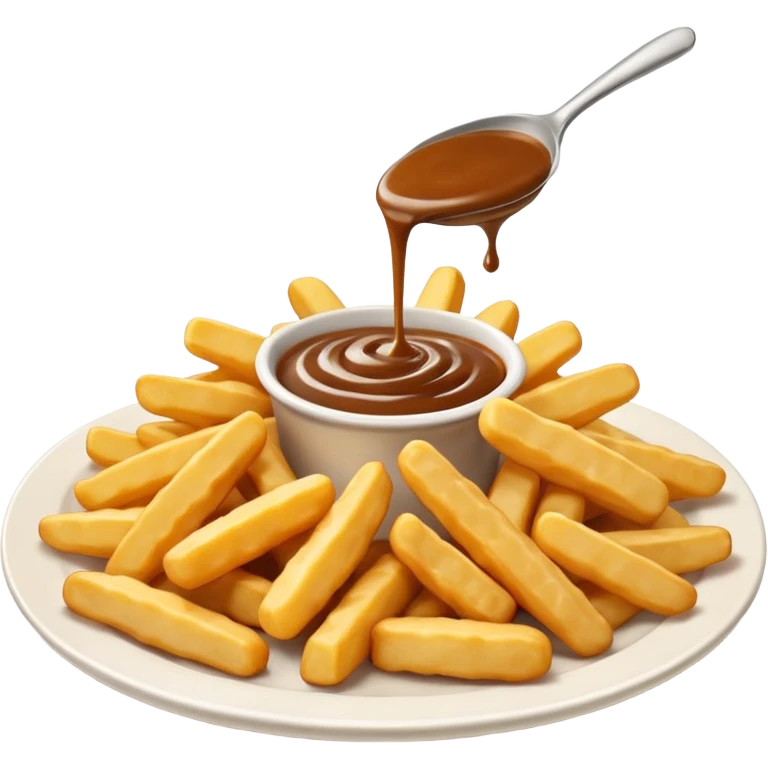 cheese curds with gravy on fries in a white plate emoji