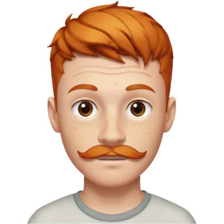 Ginger 16 year old, low taper fade, small goatee and mustache, eyebrow slit emoji