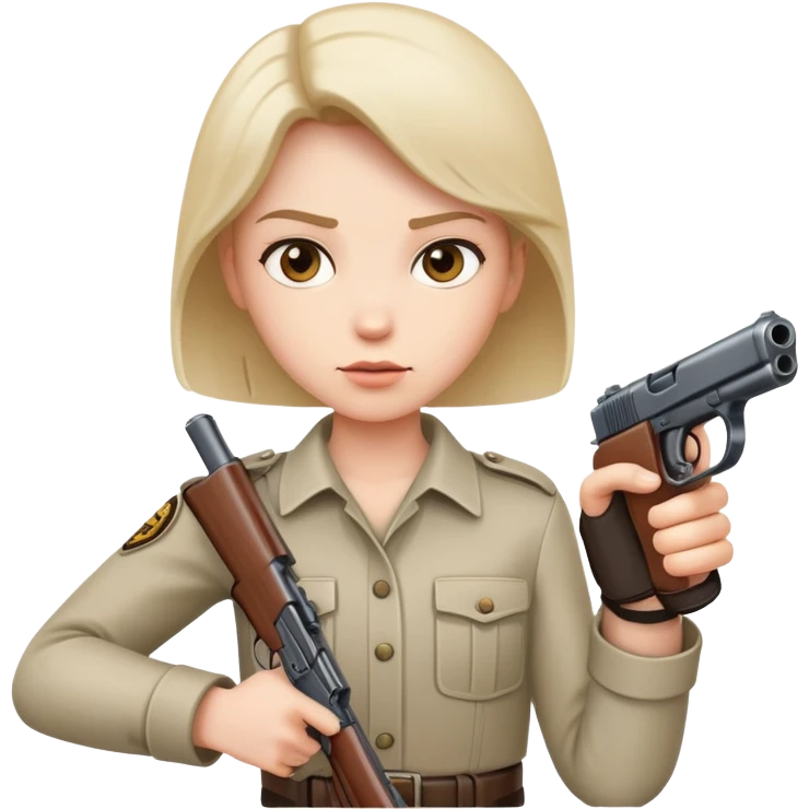 A straight face holding a gun pointing forward  emoji