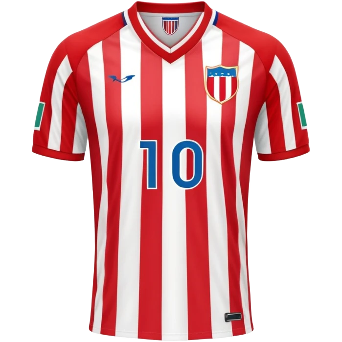 Red and white football jersey with vertical stripes, inspired by Paraguay's national team emoji