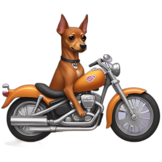 caramel color pinscher dog as basketball player ridding a motorcycle emoji