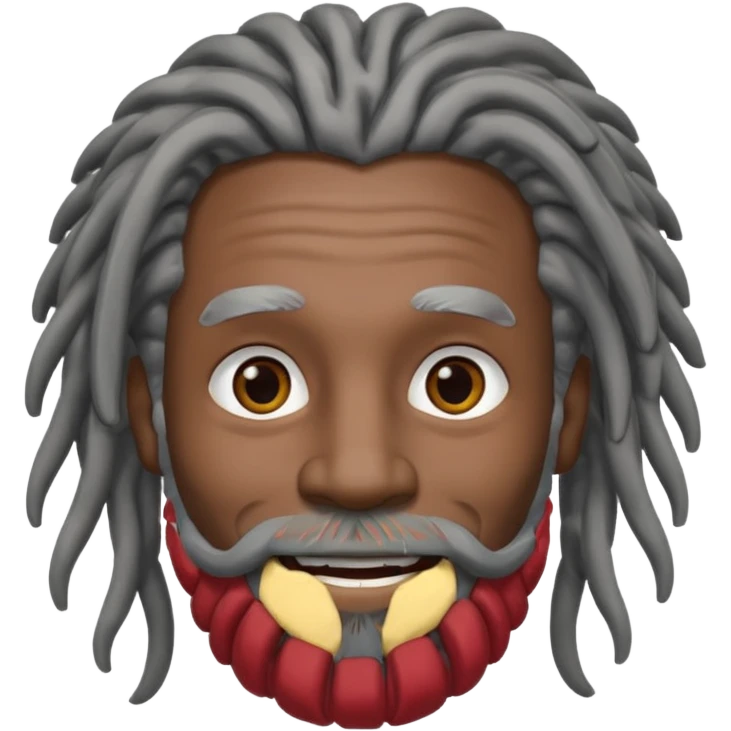 Homem negro de rasta grisalhos sorrindo com olhos menores e barba grisalha emoji