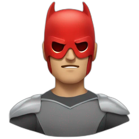 Blind superhero head with red helmet that has dark red eye holes that has horns emoji