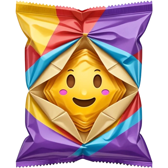 realistic illustration, shiny and detailed snack wrapper, folded and crumpled shape,  emoji