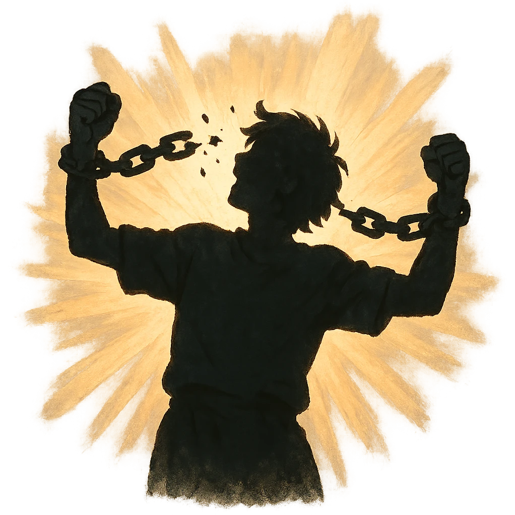 silhouette of a person breaking chains, dramatic lighting emoji