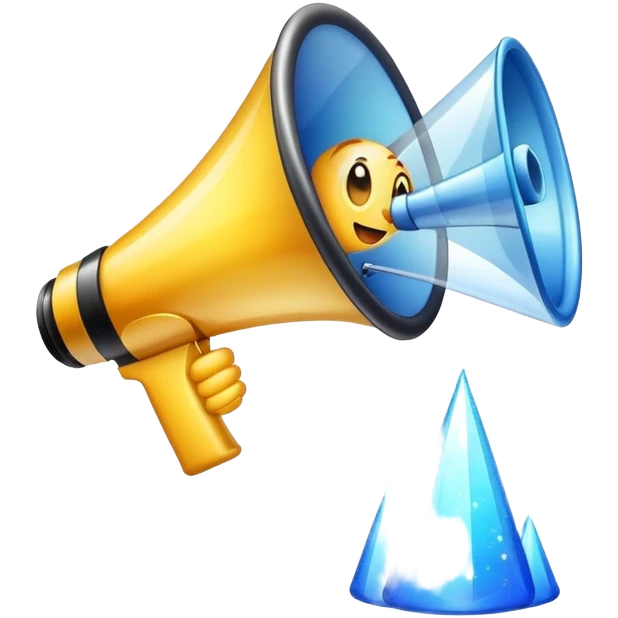 Emoji of a megaphone with sparkles and a growth chart. emoji