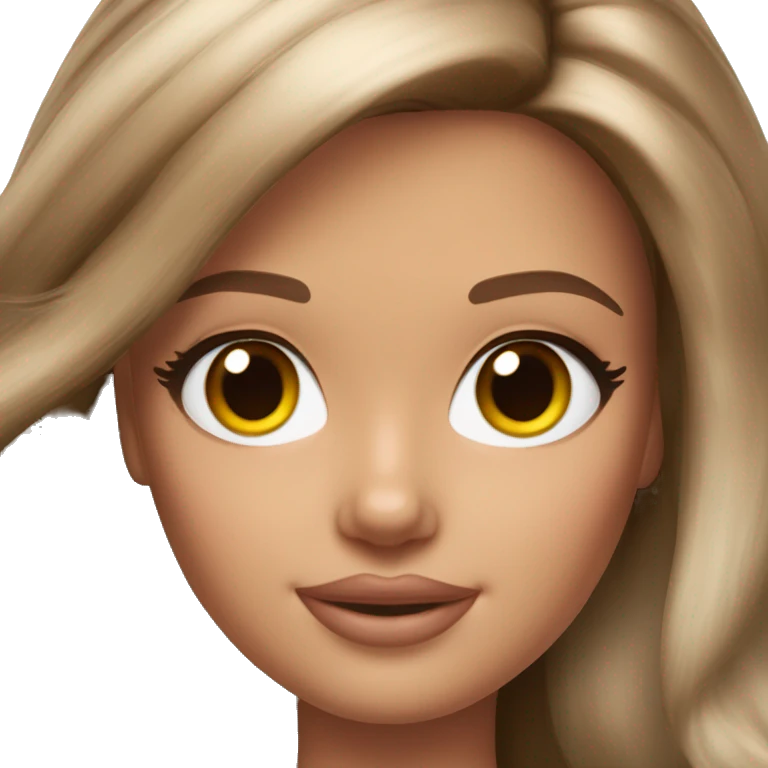 Beautiful Barbie brunette with hair highlights fair skin emoji