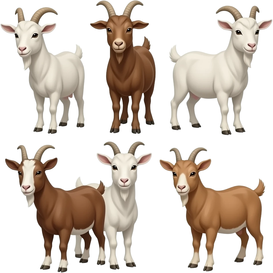 Hazme 8 cabras de tonos blancos y marrones. Tienen que estar las siete juntas emoji
