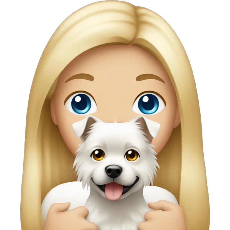 Blonde girl blue eyes holding spitz  emoji