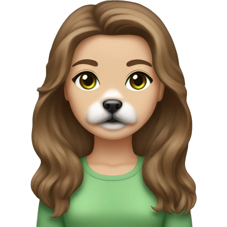 brown hair, green eyed girl holding tan shihtzu emoji