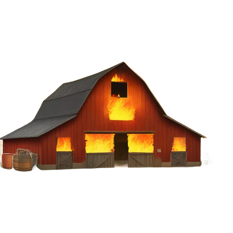 Barn burning with fire emoji