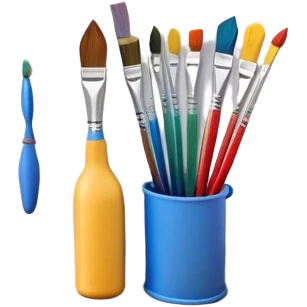 Create an icon that represents the hobby of wall painting, featuring a wall with a beautiful painting in progress. The design should include a paintbrush, a roller, and part of the wall decorated with colorful patterns or a mural. The icon should show the process of creating the artwork, with the brush strokes visible on the wall, symbolizing the artistic nature of the craft. The composition should be balanced and harmonious, evoking creativity and skill. The background should be transparent emoji
