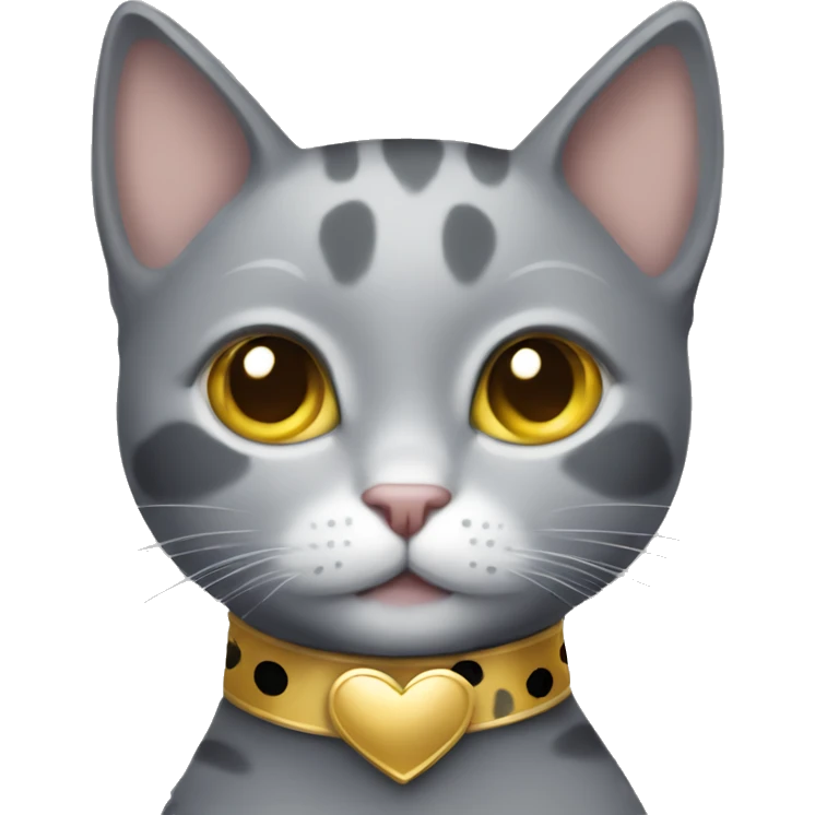 grey cat with spots with golden heart collar emoji