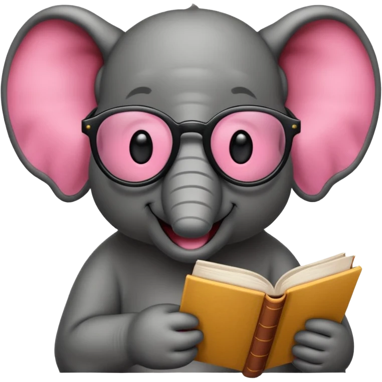 crear un emoji de un elefante rosadito con lentes de lectura grandes y negros  emoji
