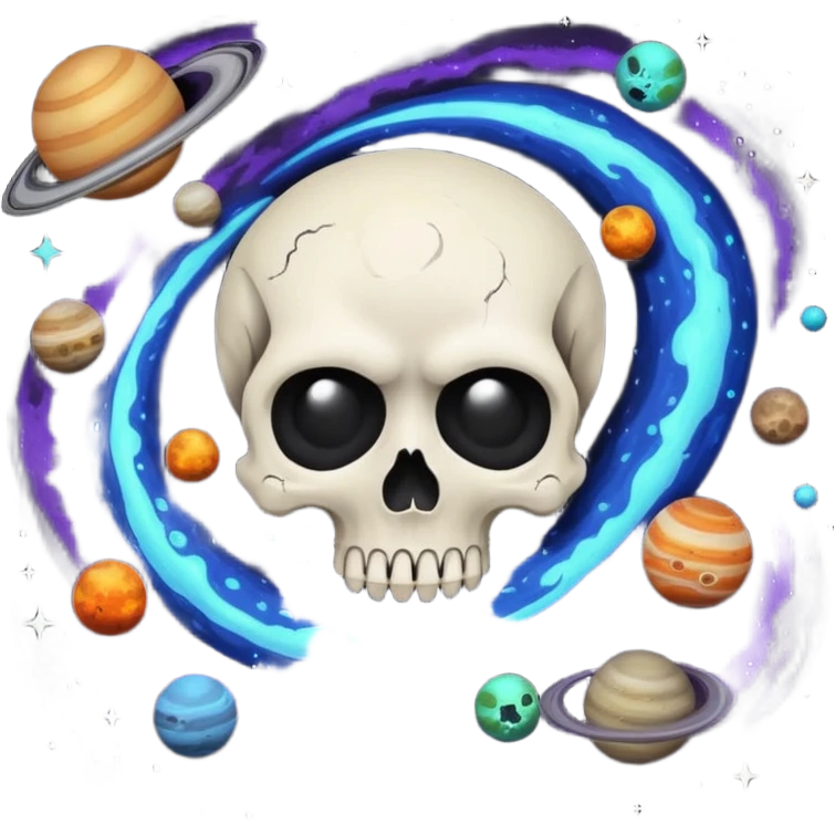 image of deep black space, with planets, stars an a galaxy, in the style of your bleeding skull art. emoji