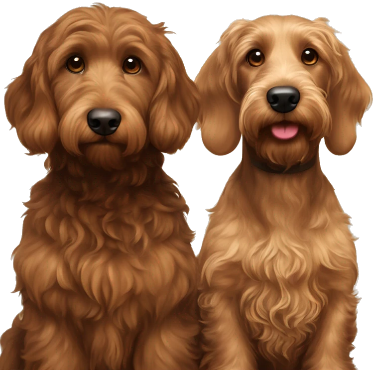  Brown goldendoodle and a black and brown longhair dachshund sitting together  emoji