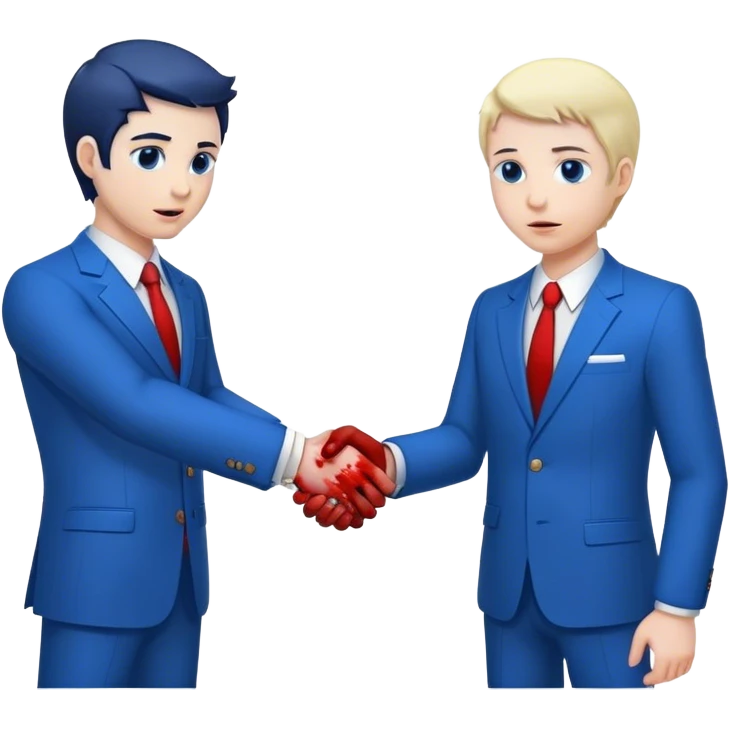 handshake in blue suits, blood on one of the hands totally emoji