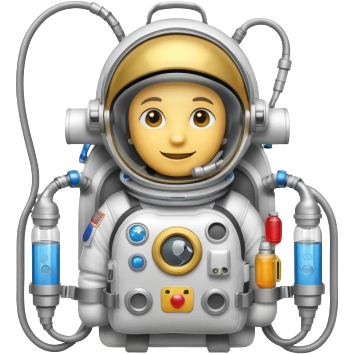 astronaut life support backpack with oxygen tanks and tubes, metallic silver equipment emoji style emoji