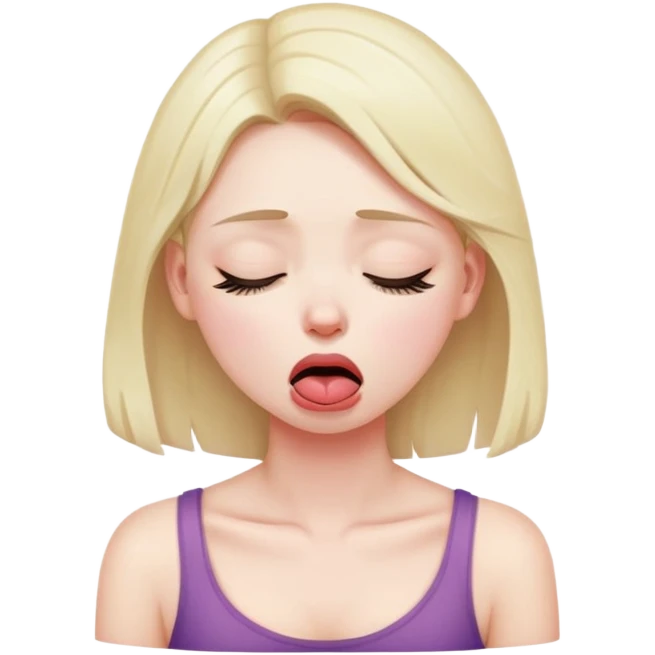 girl holding her neck with her eyes closed and tounge out looking upset emoji
