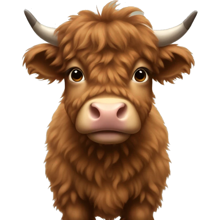 brown fluffy baby scottish cow with a small bow on head emoji