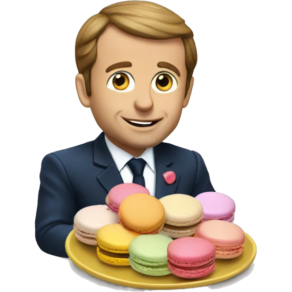 Manuel Macron en train de manger des macarons emoji