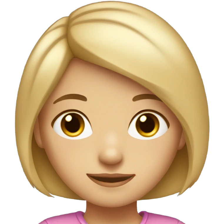 A young girl with short hair, blonde hair in the front, and brown eyes on the rest. emoji