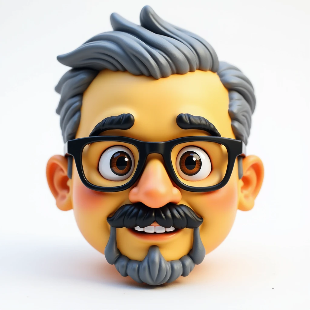 realistic emoji of face with short gray hair, glasses, mustache and short goatee emoji