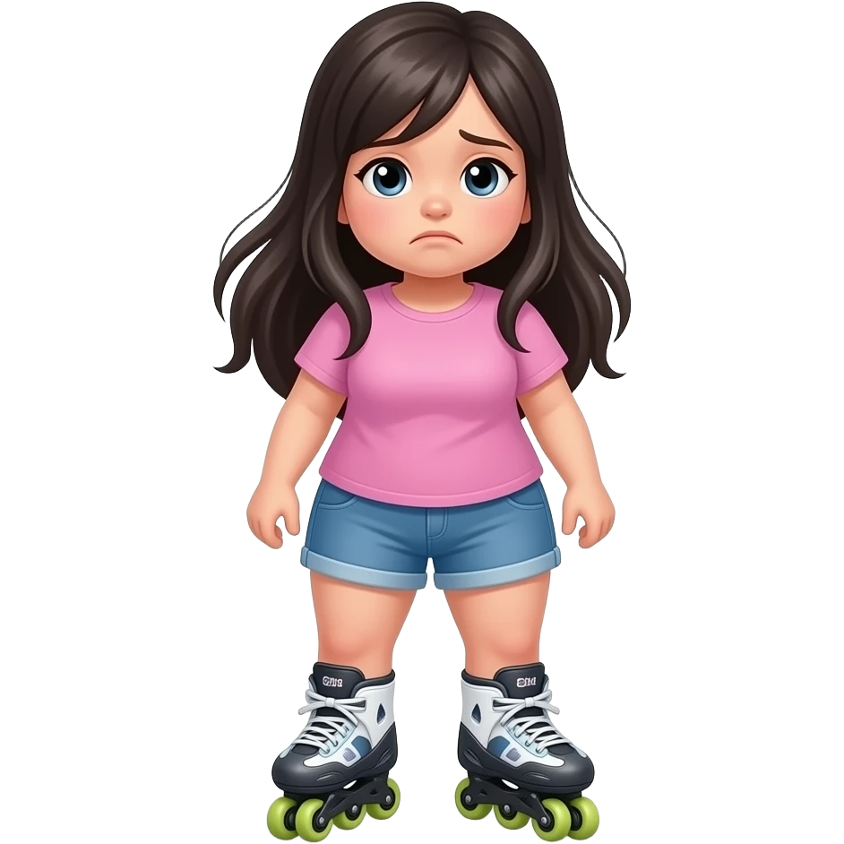 Depressed Fat Asian girl on rollerblades with long hair emoji
