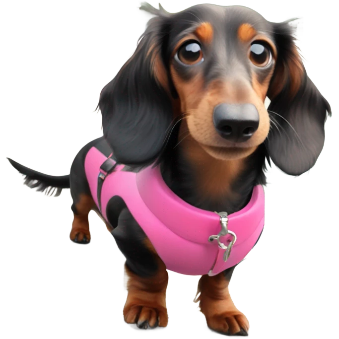 Long haired miniature dachshund red colour with pink collar waterskiing emoji