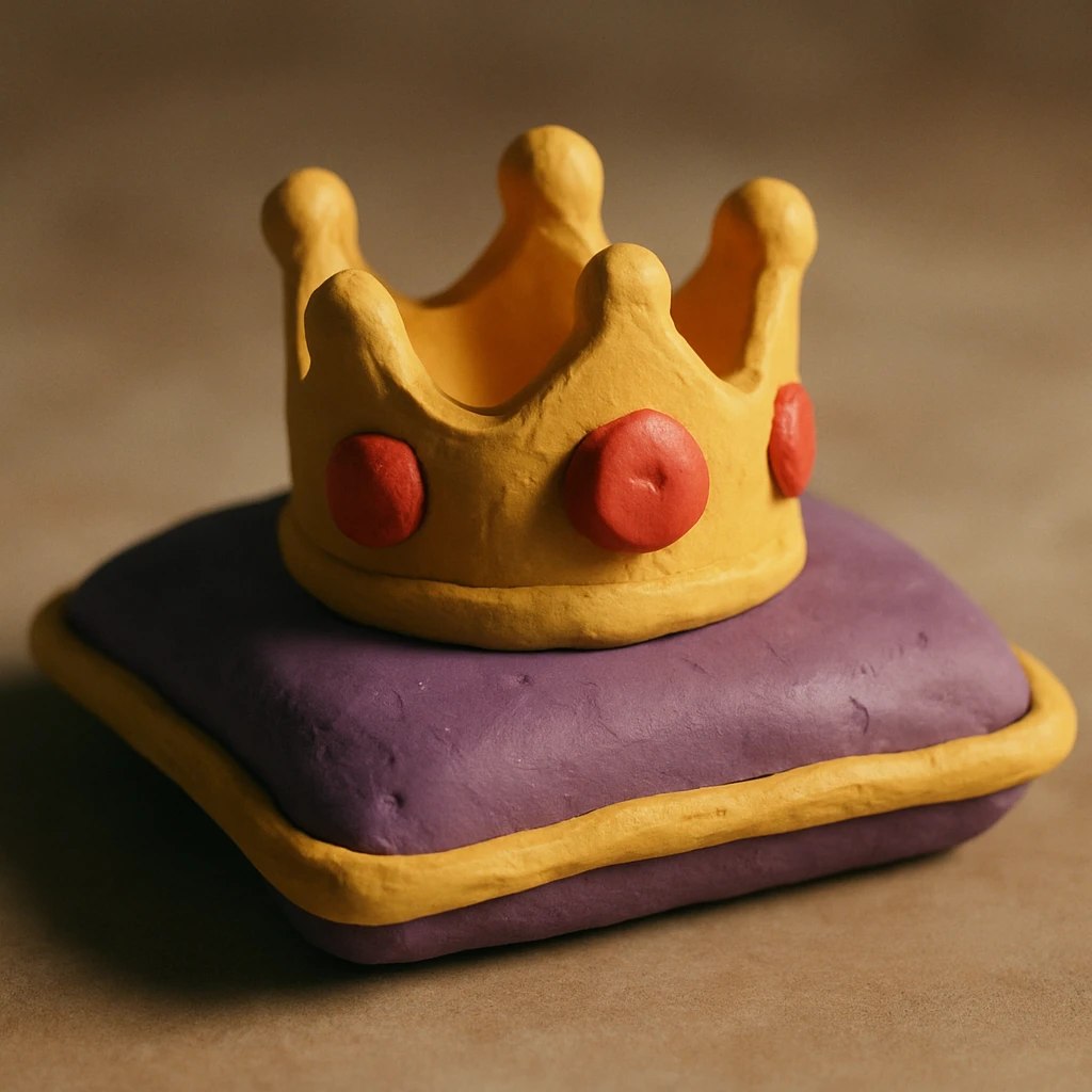 golden crown with rubies lying on a velvet pillow with golden edges emoji