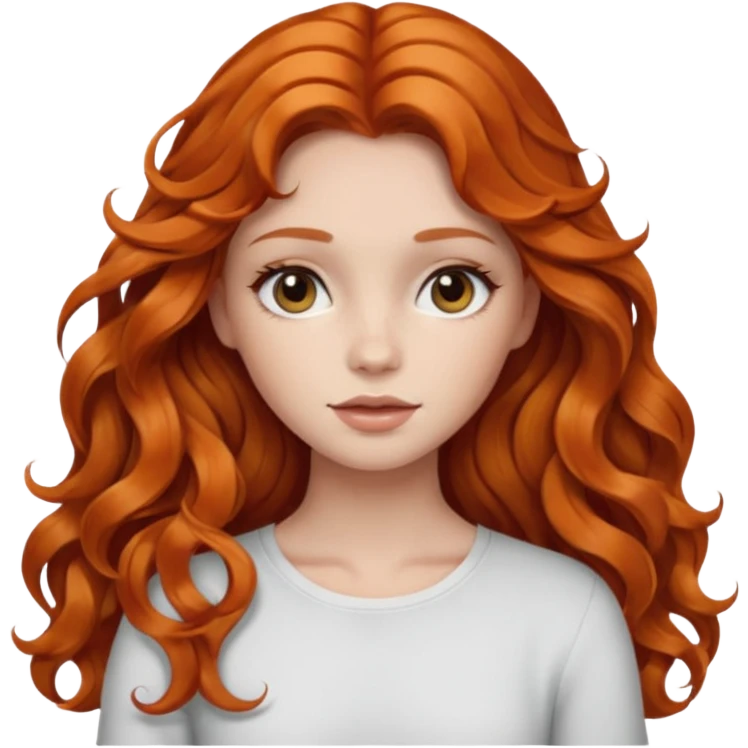 Beautiful girl,ginger hair,wavy hair，long hair,Black eyes, skin white emoji