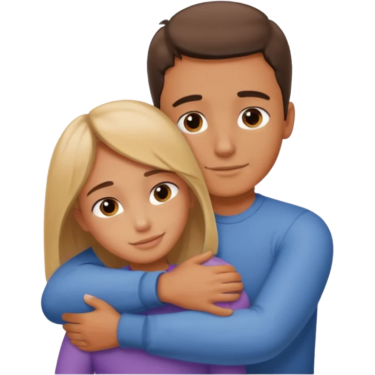 Un homme fait un câlin à sa sœur. Au dessus d’eux il y a le texte ´Gros câlin’ emoji