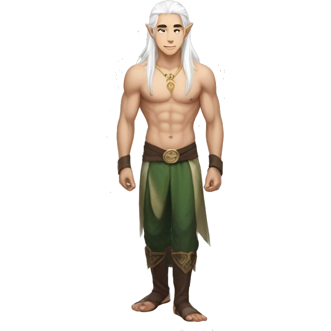 Asian masculine full body shirtless abs long white hair elf  emoji