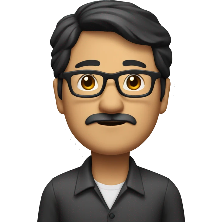 south east asian middle-aged man with glasses with black hair, a small moustache and tiny beard only on the chin. full body image emoji