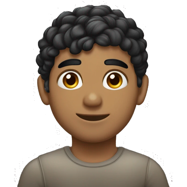 Joven varón de piel morena, ojos de color negro y cabello negro rizado emoji