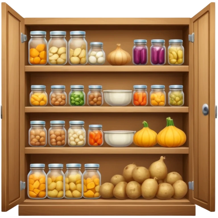 pantry with canned items, onions, potatoes, squash emoji