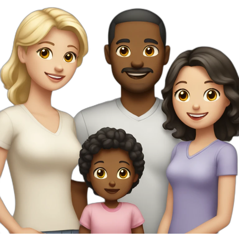 family; black haired dad, light brown haired mom, blonde little girl, black haired pale baby emoji